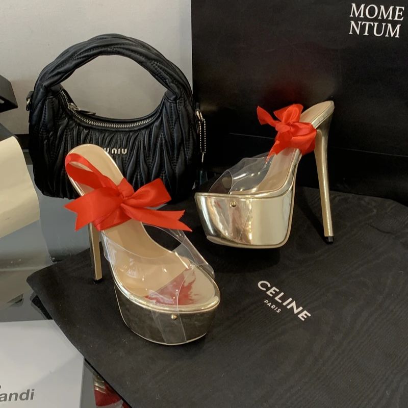 16cm ouro saltos stiletto chin - Sandal Strappy Heeled avaliação e preço